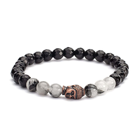 Mala armband, Black Rutilated Quartz & Black Agate