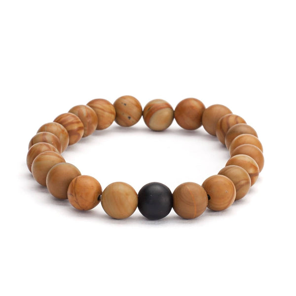 Mala armband, träpärlor med svart agat