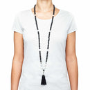 Mala lavasten/okenit med svart tofs, 108 pärlor