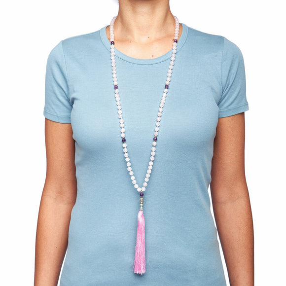 Mala - Rosenkvarts och ametist, 108 pärlor