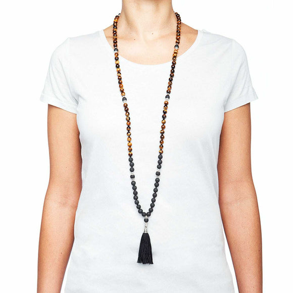 Mala - Tigeröga med svart tofs, 108 pärlor