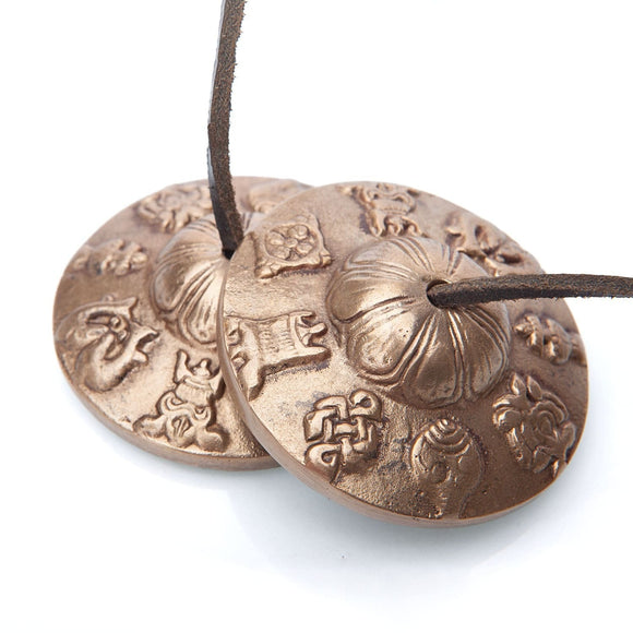 Tibetanska cymbaler med ornament, 7,5 cm
