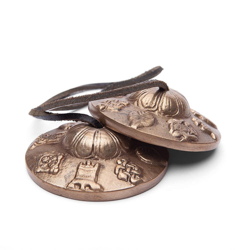 Tibetanska cymbaler med ornament, 7,5 cm