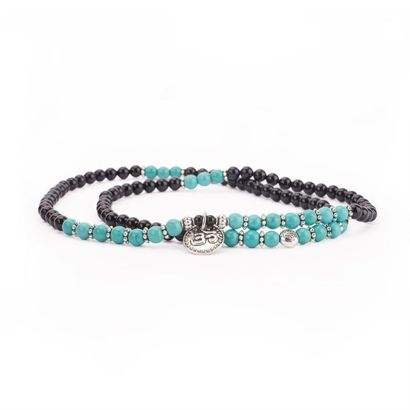 Mala Long Armband - Turkos och svart agat, storlek M