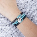 Mala Long Armband - Turkos och svart agat, storlek M