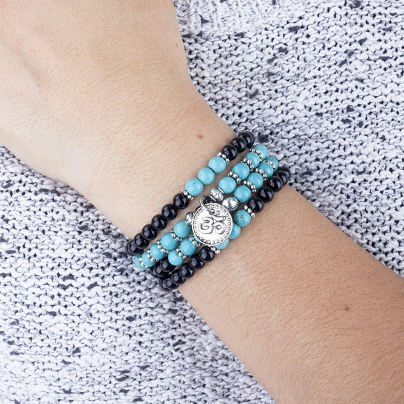 Mala Long Armband - Turkos och svart agat, storlek M