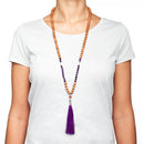 Mala - Ametist, bergkristall och sandelträ, 108 pärlor