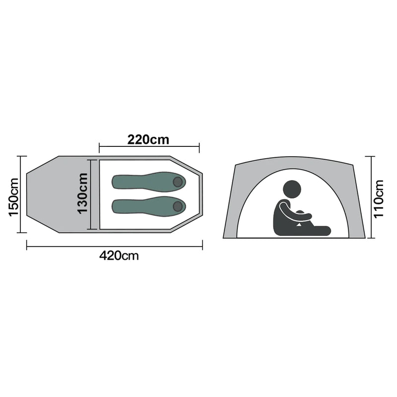 Duottar tunneltält för 2 personer
